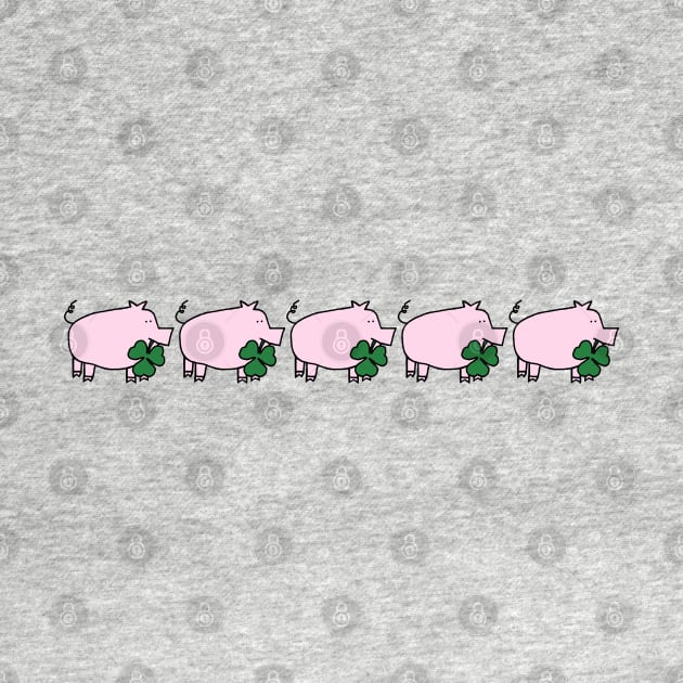 Five Pink Pig Holding Shamrock for St Patricks Day by ellenhenryart